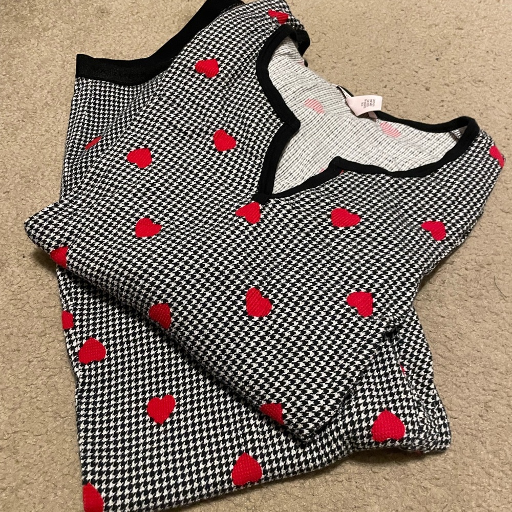 Victoria's Secret Black and White Pajama Set with Red Hearts